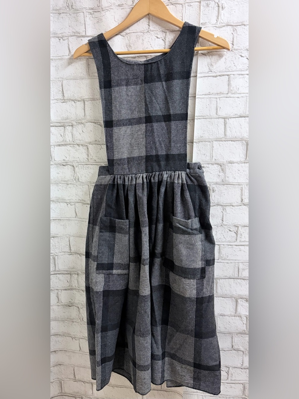 Vintage Niki Wool Gray & Black Plaid Pinafore Dress